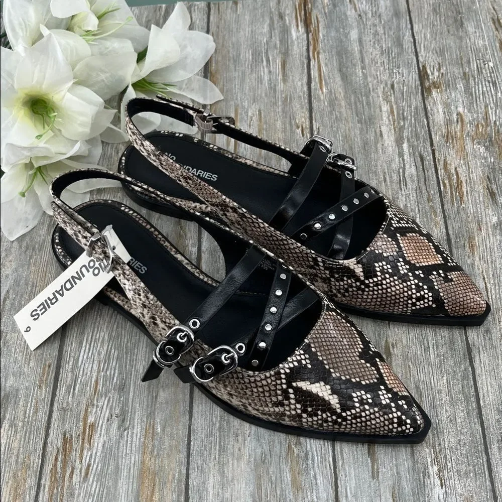 Women's Strappy Dressy Snakeskin Flats Shoes Size 9